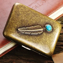 Fumeur 2 couleurs Style créatif étui à cigarettes avec Turquoise et plume 16 pcs cigarettes Cigarette antique boîte avec boîte – cadeau