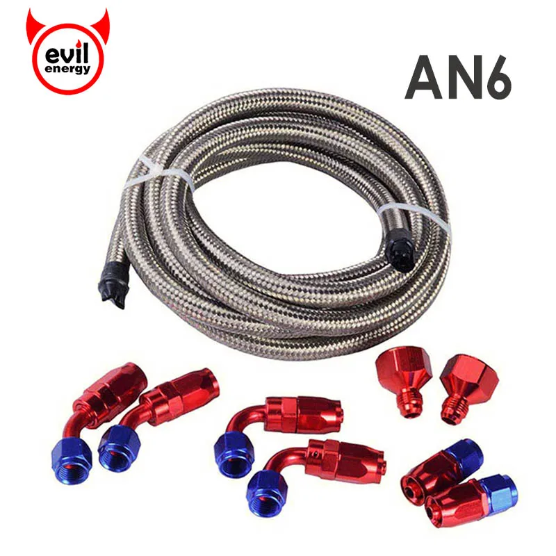 evil energy AN6 Oil Fuel Hose Line 3M Silver Hose AN6 Fuel Hose Fitting