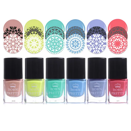 Set 2 BORN PRETTY 6 бутылок 6 мл штамповка лак для ногтей цветная пластина для ногтей печать Vanish лаковые Советы украшения - Цвет: Set 2