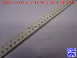 0603 F SMD резистора 1/10 Вт 9,1 м 1 м 8,2 м 1,3 М 3,6 м Ом 1% 1608 чип резистор 500 шт./лот