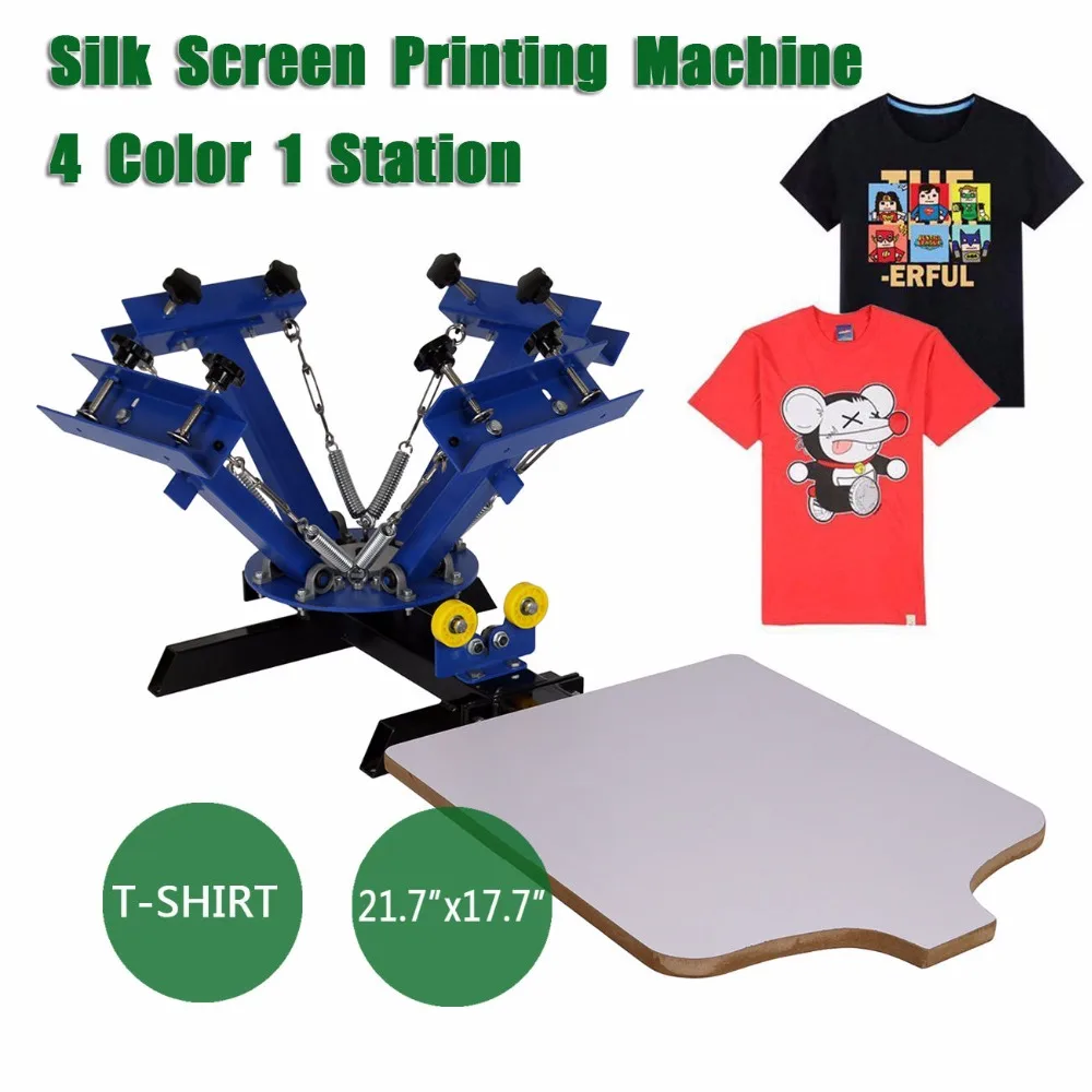 

4 Color 1 Station Silk Screen Commercial Printing Press Machine Blue
