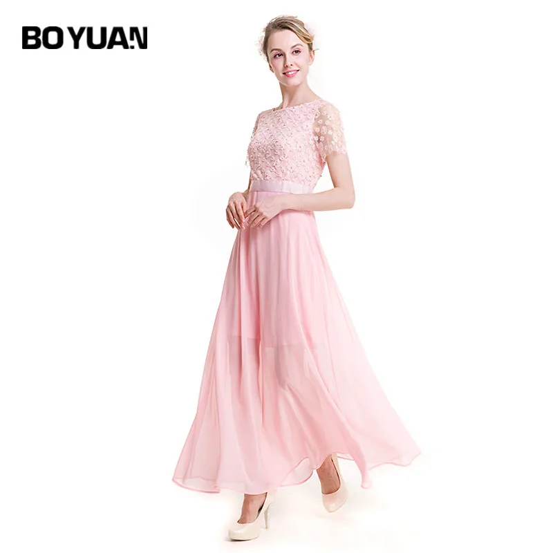 boyuan Chiffon Lace Dress Women Summer 2017 New Slim Elegant Cute Long
