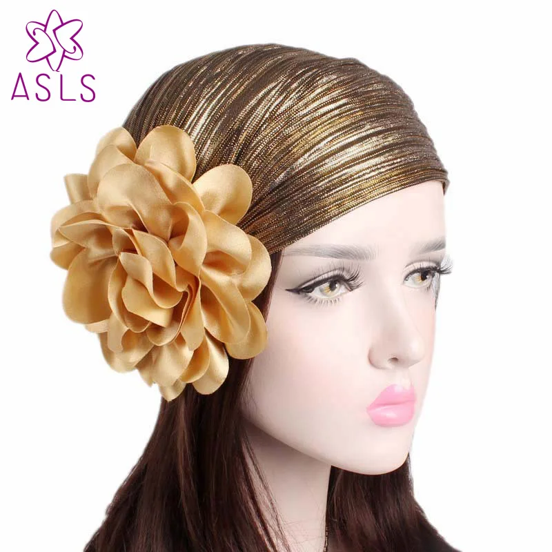 Мода для женщин леди девушка цветок рюшами тюрбан цвета металлик головная