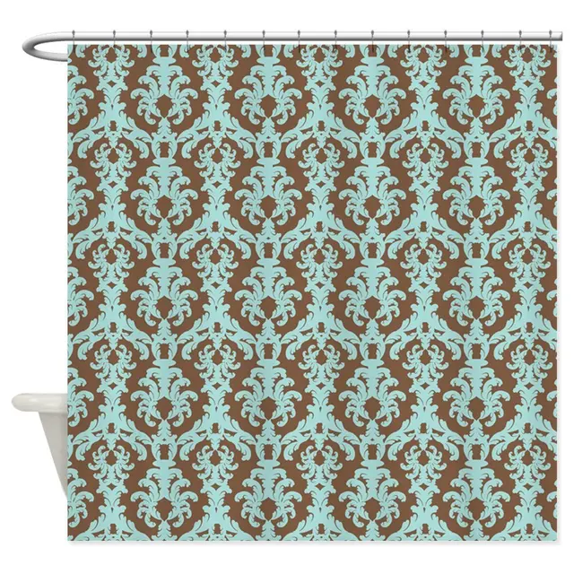 Chocolate Brown And Turquoise Damask Shower Curtai Decorative