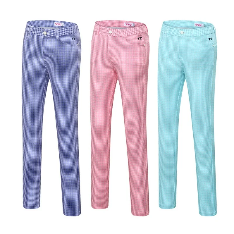 Women Plaid Check Golf Pants Breathable 
