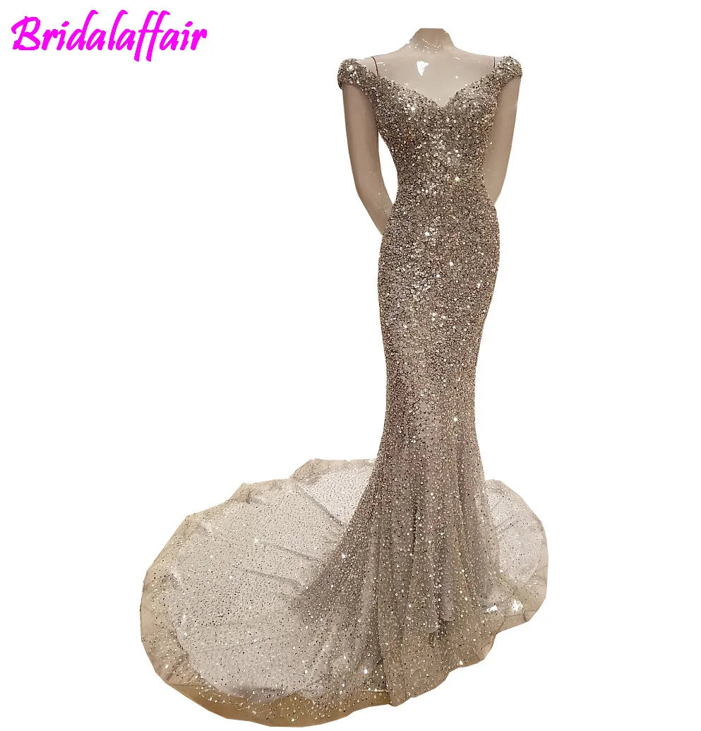 

100% Reale Foto Luxury Sirena Abito Da Sera Sexy Bling Cristalli Paillettes Lungo Vestito Da Partito Robe De mermaid prom dress