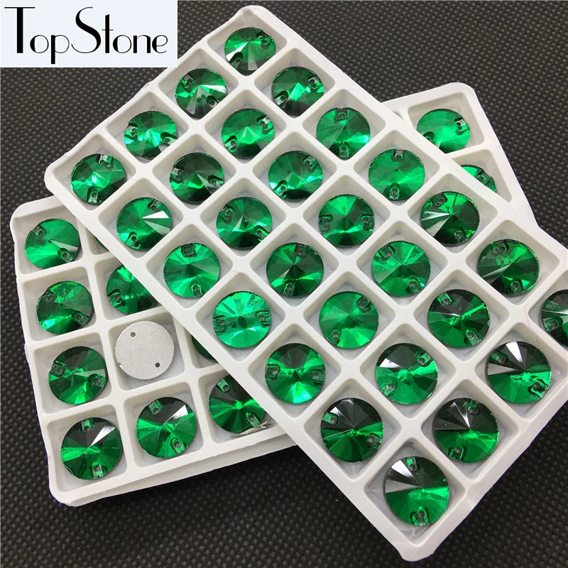 

Dark Green Color 16mm Round Rivoli Shape Sew On Rhinestones Flatback Glass Crystal Sewing Stones 2holes Jewelry dress making
