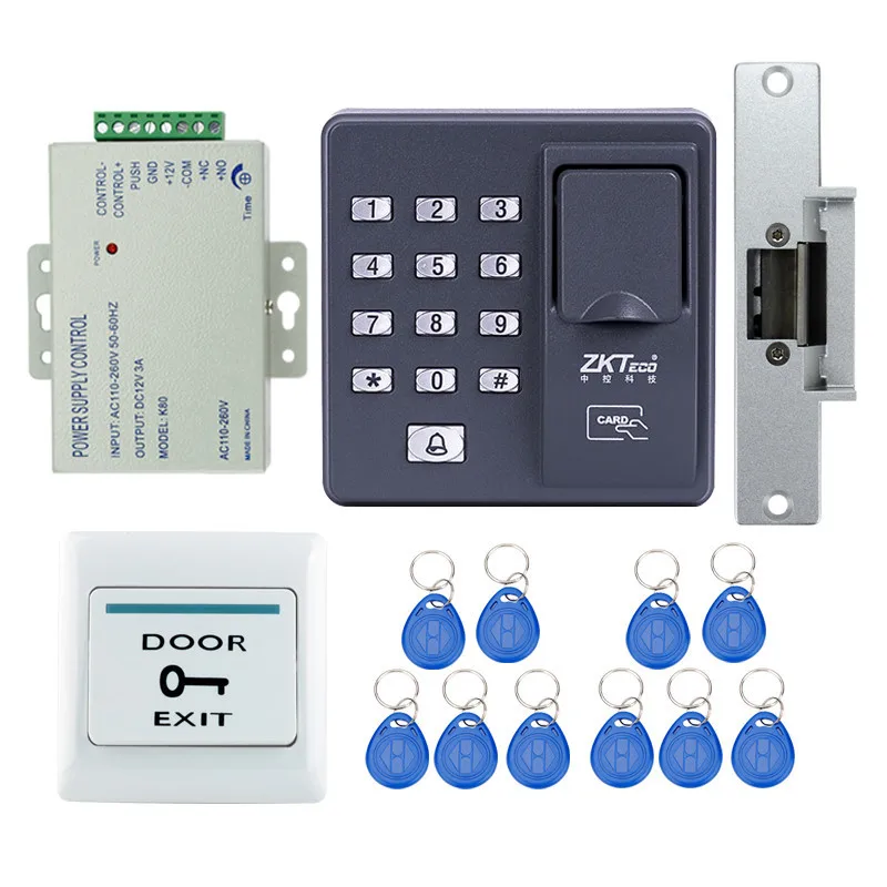 RFID Door Lock Access Control System X6 Fingerprint Biometric Scanner+Electric Strike Lock+12V Power Supply+Door Exit+10 Keyfobs full metal fingerprint access control system kit set with biometric door lock security door lock remote control door exit switch