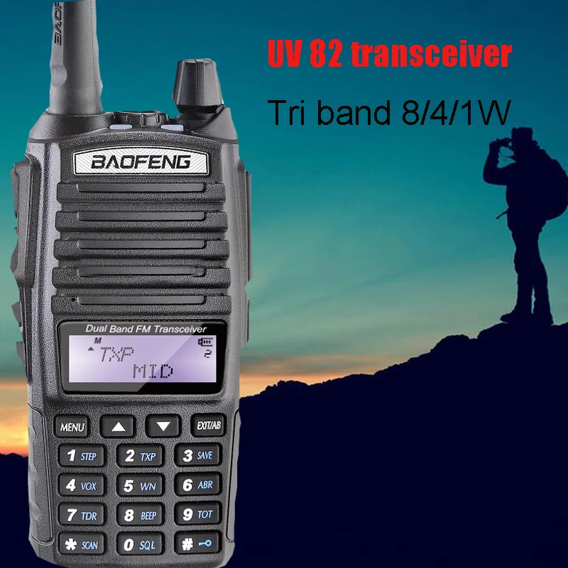 

Baofeng Tri power 8w UV 82 walkie talkie Portable Dual Band VHF/ UHF 128 FM Ham Radio For Hunting same transceiver
