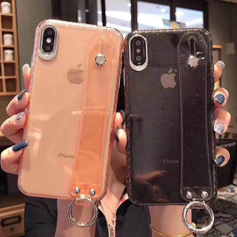 

Glitter Transparent Wristband Phone Case For iPhone X XS XR XS Max 8 7 Plus 6 6S Plus Shining Powder Anti-knock Back Cover