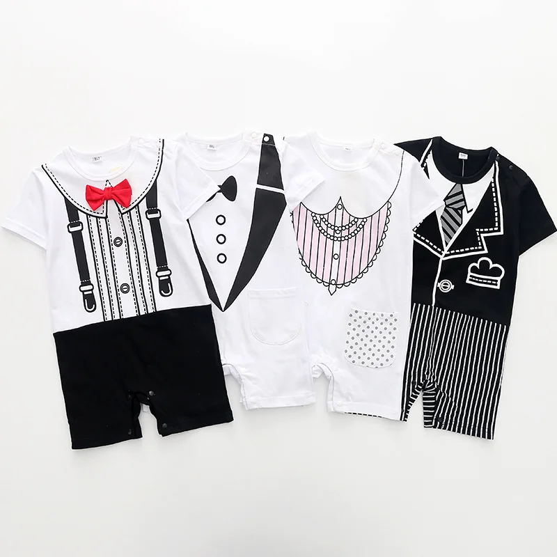 

2019 summer hot newborn jumpsuit male baby female baby cotton striped print jumpsuit bow tie jumpsuit fashion baby clothes