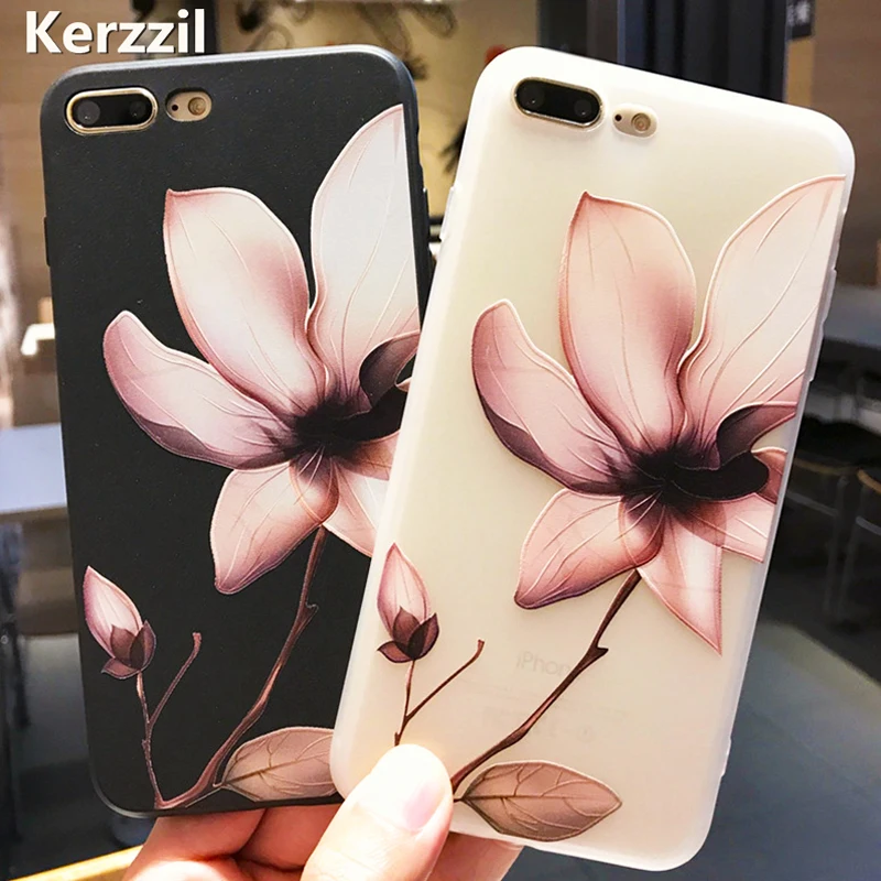 Kerzzil 3D рельефный розовый цветок для iPhone 7 6 6S Нарцисс Мягкий Силиконовый Цветочный