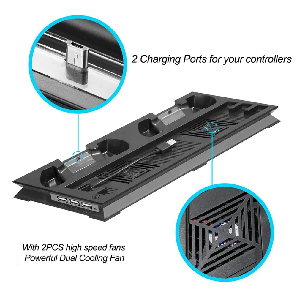 מוצר Cooling Fan Vertical Stand Heat Sink Dual Controllers Charging