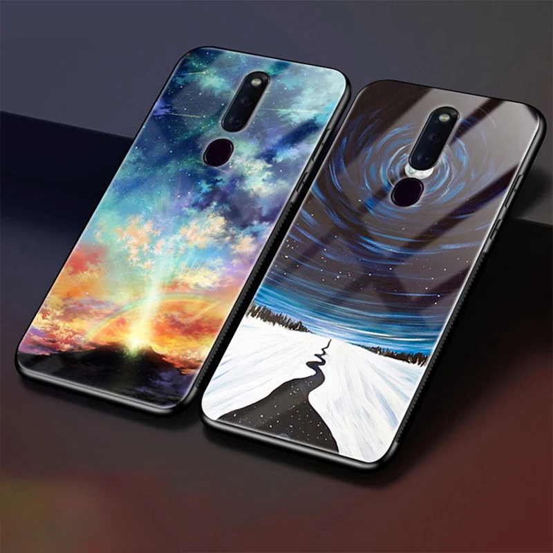

For Oppo F11 Pro Case Tempered Glass Planet Space Cover Glass Back Case for Coque Oppo F11 Pro F11Pro Phone Cover Shell F 11 Pro