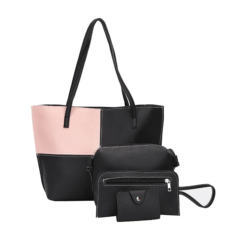 

Litchi Pattern Contrast Color Handbag Set Fashion Shoulder Messenger Handbag Crossbody Phone Bag Tote Bag Leather Wallet Purse