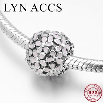 

Real 925 Sterling Silver Pink Enamel Blooming small daisies clips Lock Beads Fit Original Pandora Charms Bracelet Jewelry making