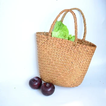 

JHD-Casual Straw Bag Natural Wicker Tote Bags Women Braided Handbag For Garden Handmade Mini Woven Rattan Bags