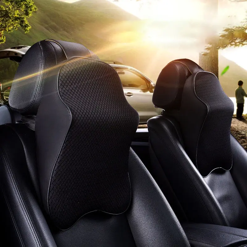 Black Car Seat Memory Foam Headrest Pad Polyester Pillow