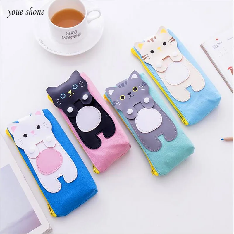 

1Pcs Simple Creative Cats Square Triangle Canvas Pencil Student Capacity Zipper Stationery Box Pencil Case penalty chancery