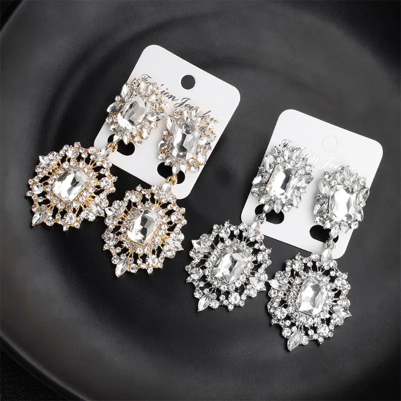 

1 Pair Anti-allergic Fashion Crystals Rhinestone Dangle Earrings Drop Sparkling Crystal Earrings for Women Decoration Gifts