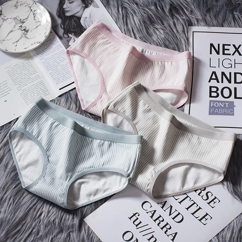 

Cotton Thong Panties String Underwear Women Briefs Pants Intimate Ladies Low-Rise Sexy Lingerie Stripe Soft Girl