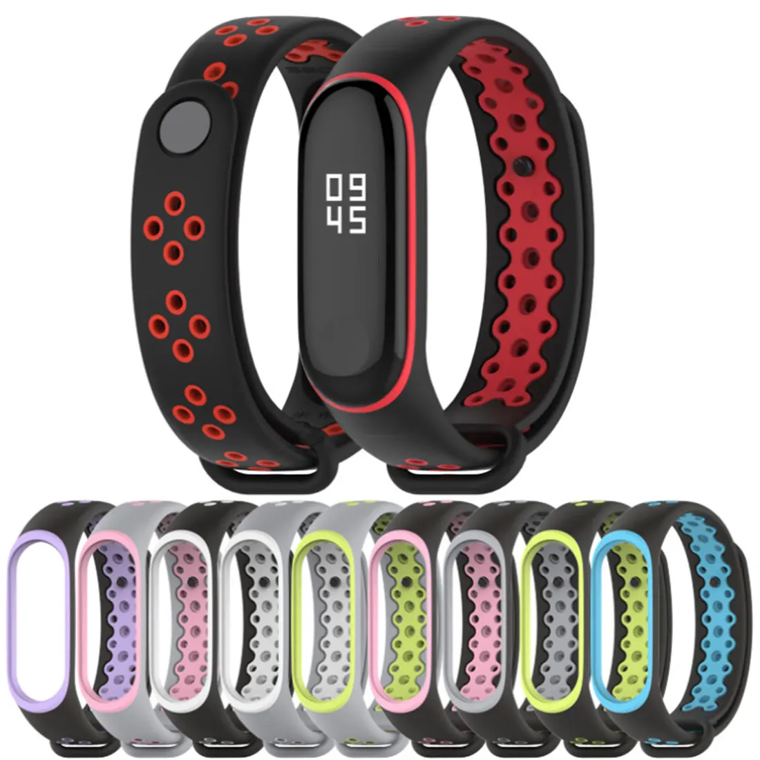 Двойной Цветной спортивный ремешок на запястье для Xiaomi Mi Band 3 силиконовый браслет