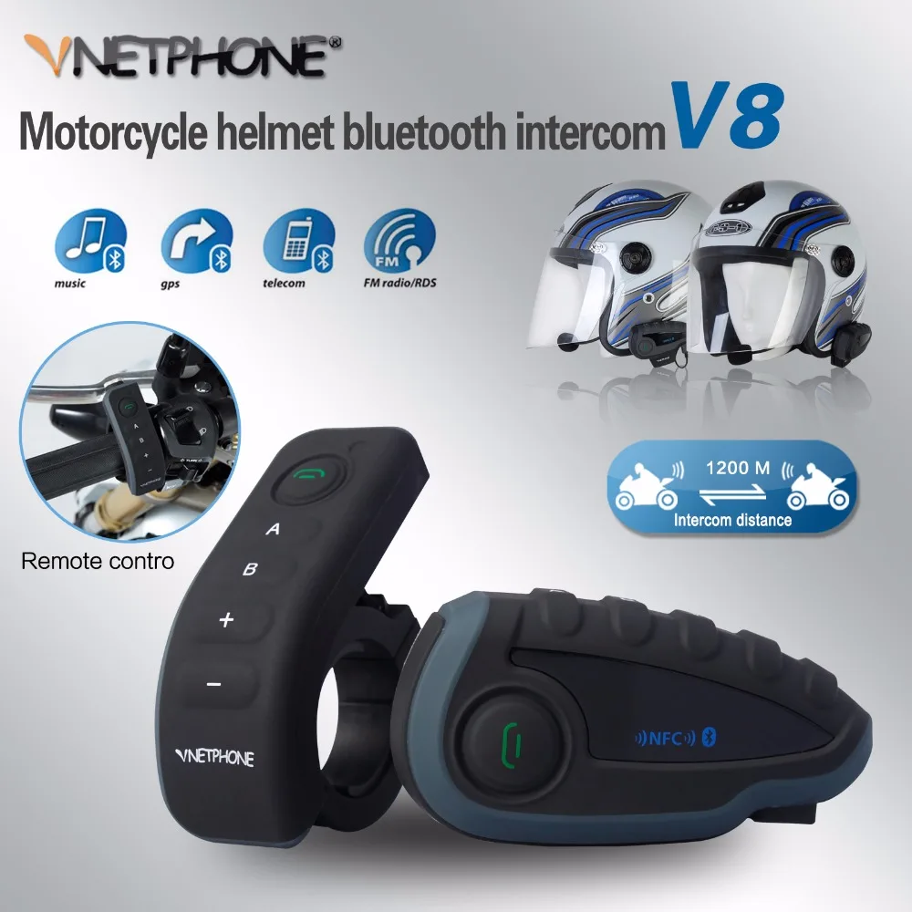 

Vnetphone V8 BT Intercom Motorcycle 5 Riders BT Communication System Helmet Headphone Walkie Talkie NFC Remote Control
