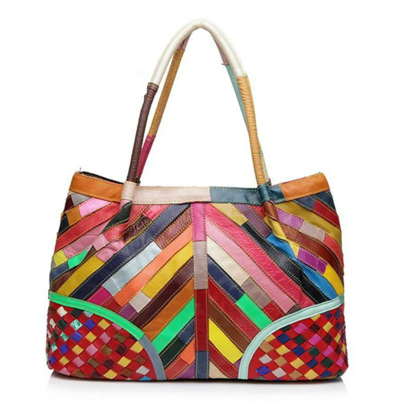 

Famous Brand Women Designer Messenger Bags Luxury Genuine Leather Top-handle Tote Patchwork Colorful Shoulder Bags XY10