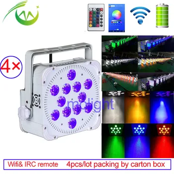 

4pcs/lot RGBWAUV DJ Par Battery Operate Uplighting Wireless DMX Remote Control LED Disco Flat Par DJ Lighting Effect Party Light