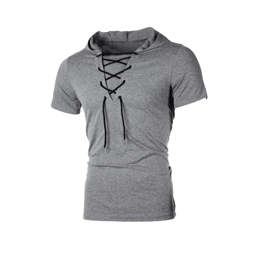 Мужские облегающие крутые хип-хоп рубашки с коротким рукавом и капюшоном, топы с капюшоном, свитер с капюшоном, повседневная спортивная Базовая футболка, летняя Новинка - Цвет: Gray
