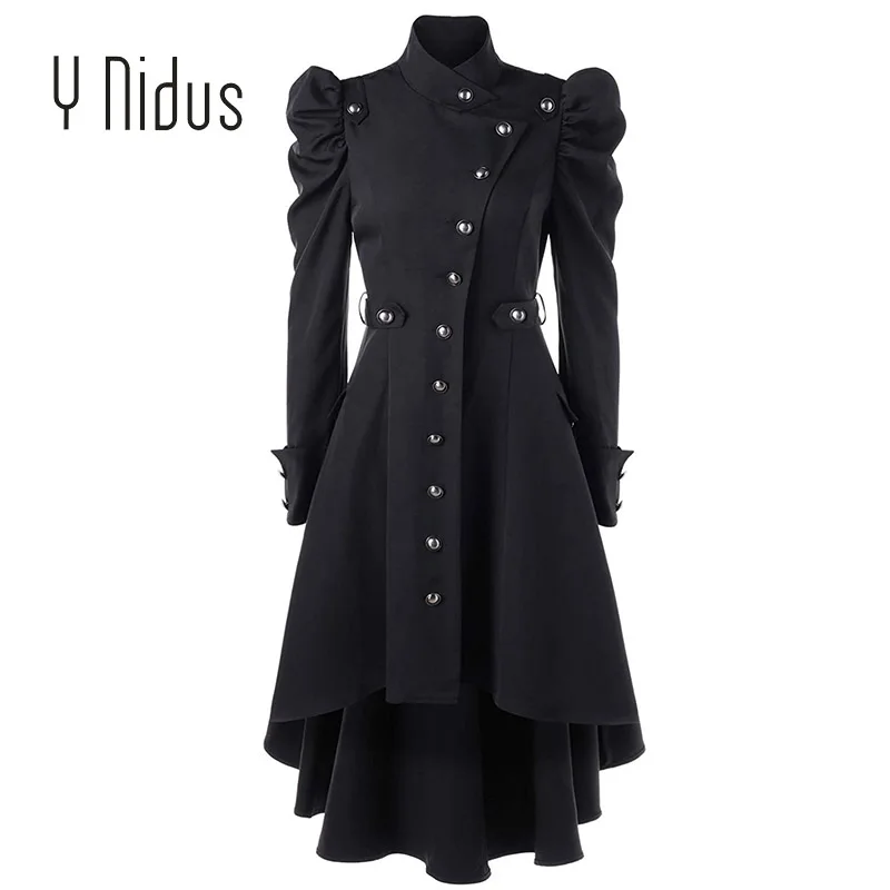 

Trench Coat Womens Aaymmetric Tops Steampunk Victorian Swallow Tail Long Trench Coat Single-Breasted Thin Outwear Plus Size