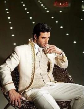 

2017 Custom Made Size and Color Ivory Groom Tuxedos Men Wedding Suits Bridegroom (Jacket+Pants+Tie+Vest)