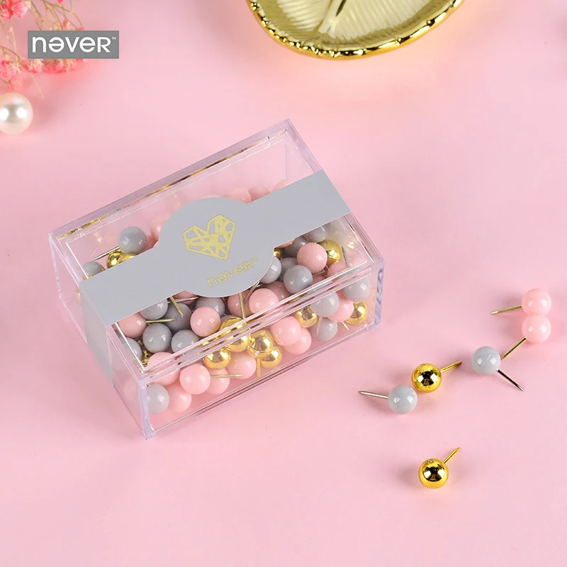 Never Pink Series Push Pins Gold Thumb Tack Message Cork Board Pushpin 120pcs Office Accessories School Supplies Gift Stationery