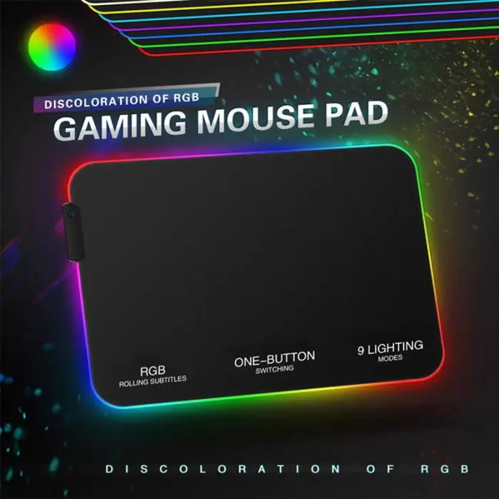 Игровой коврик для мыши RGB светящийся светодиодный нескользящий портативный для ПК компьютер Ноутбук GDeals