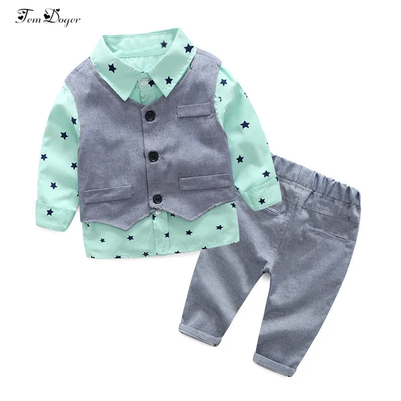 

Tem Doge baby clothing sets 2017 spring autumn newborn boys gentleman suit shirt+vest+pants 3pcs infant boy long sleeve outfits