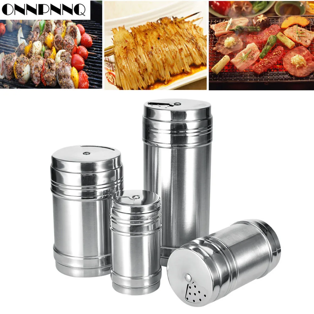 

Stainless Steel Salt Pepper Shaker 4 Size Portable Home Travel Seasoning