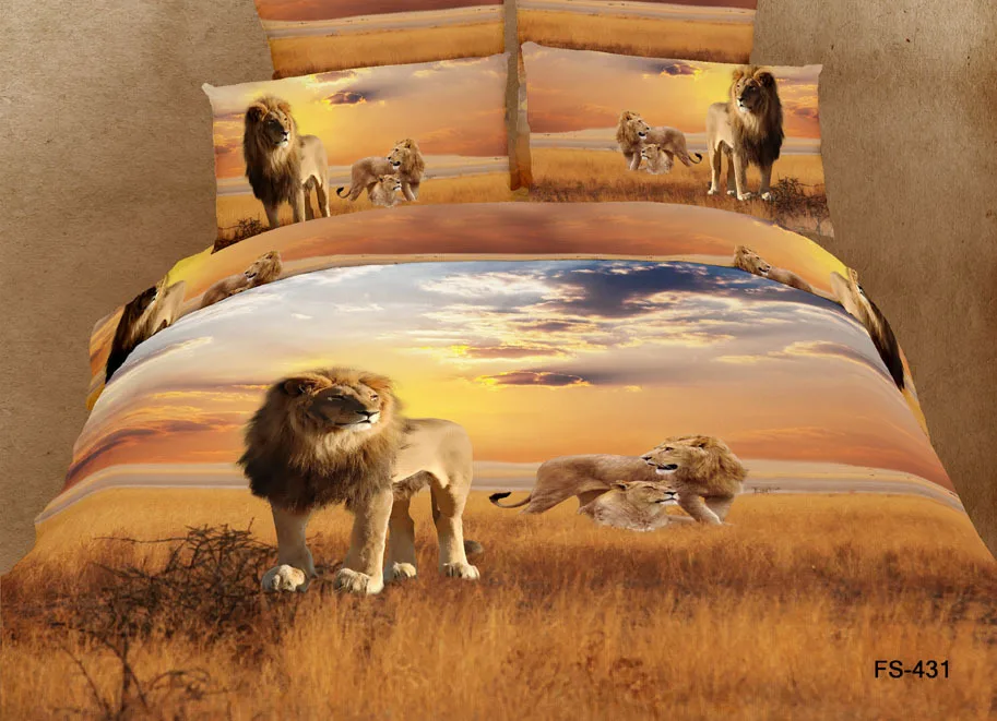 3D Lion imprimé animal literie douillette queen couvre lit housse de