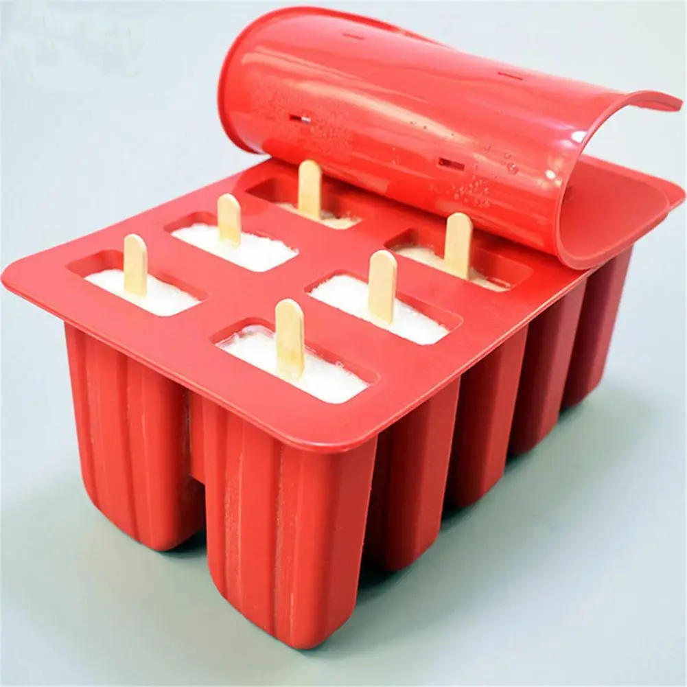 

10 Cell DIY Silicone Ice Cream Cube with Cover Tray Popsicle Molds Reusable Pop Lolly Frozen Mold Pan Kitchen Tools