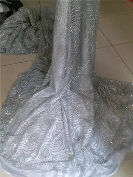 

Pretty design silver color glitter Mesh African YG-182 French Mesh Lace with glued glitter the glitter will fall out some