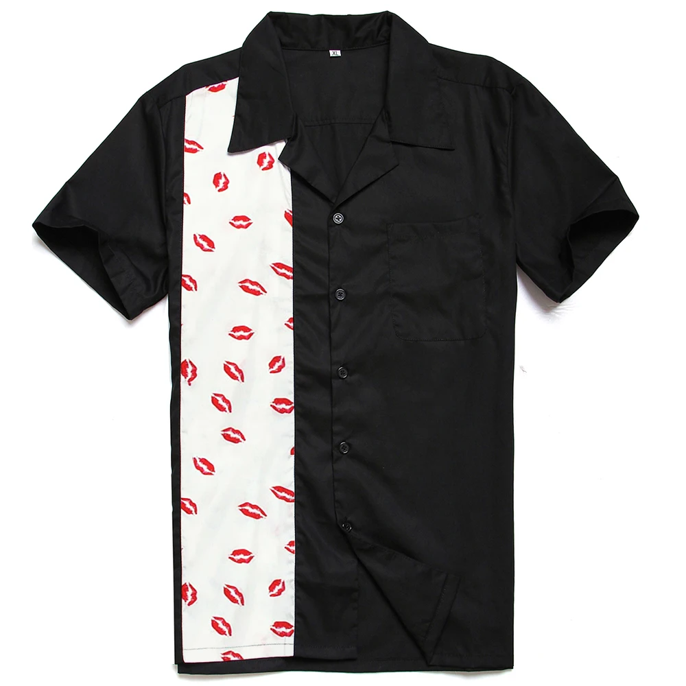 Забавный рубашка для Для мужчин день Святого Валентина губная помада Топ Стикеры-губы с розовым Винтаж рокабилли 40-х годов ковбойские