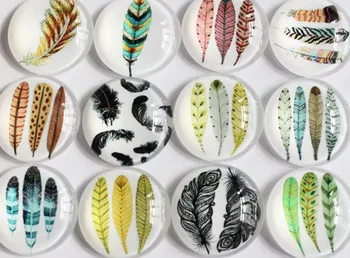 

12mm Mixed Style Plume Round Glass Cabochon Flatback Photo Dome Jewelry Finding Cameo Pendant Settings 50pcs/lot K04536