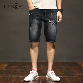 

Gersri Summer Fashion Men's Shorts High Quality Summer Color Slim Fit Ripped Short Jeans Stretch Denim Shorts male dropshipping