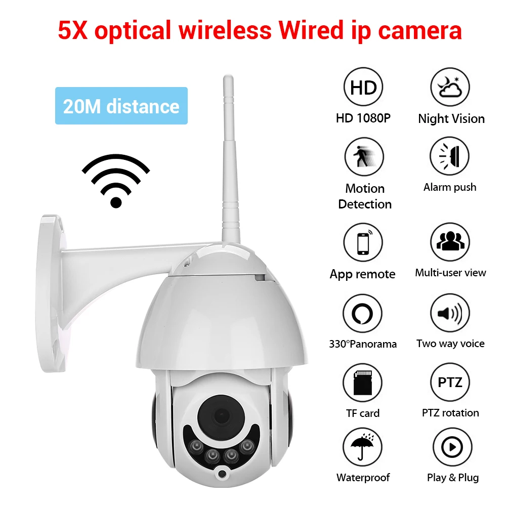 WIFI Camera Outdoor PTZ IP Camera H.265X 1080p Speed Dome CCTV Security Cameras IP Camera WIFI Exterior 2MP IR Home Surveilance