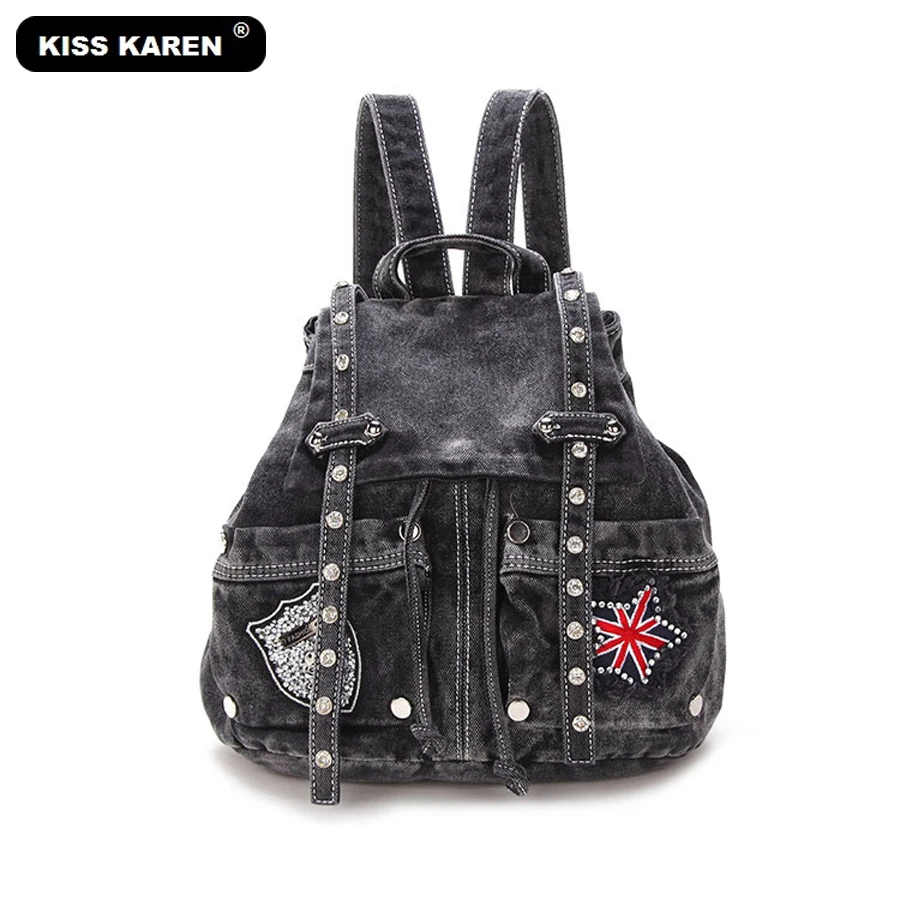 Kiss Karen заклепки ромбы модные джинсовые рюкзак джинсы Для женщин рюкзаки