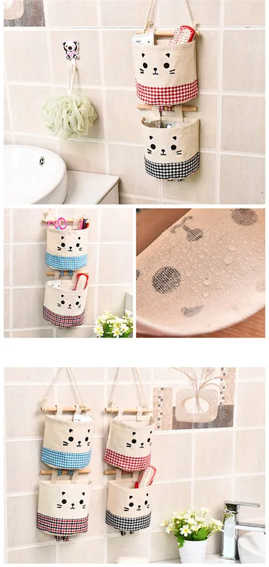 

Home Kitchen Door Wall Hanging Organizer Pocket Bag Sundries Storage Holder Colorful Cartoon Animal Decor Cotton And Linen