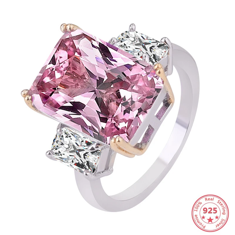

S925 Selling Sliver Pink Princess Diamond Ring Square Luxury Diamond Engagement Gemstone Anillos De Diamante Jewelry Ring Women