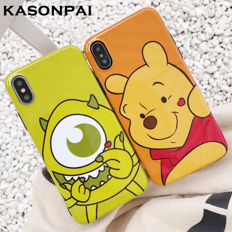 

KASONPAI Cartoon Phone Cases For iphone X 6 6s 6plus 7 7Plus 8 8plus Back Cover Cute Winnie Pooh monsters Cases