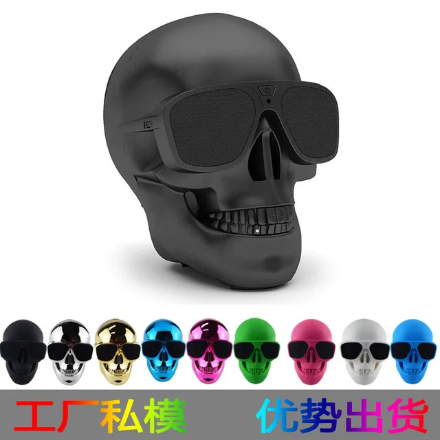 Plastic Metallic Skull Head Wireless Bluetooth Speaker Sunglass NFC Portable Skull Speaker Mobile Subwoofer Multipurpose Speaker