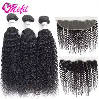 Mifil Indian Hair Curly Bundles With Frontal Lace Closure Natural Color Remy Human Hair 3 Bundles With Frontal Closure