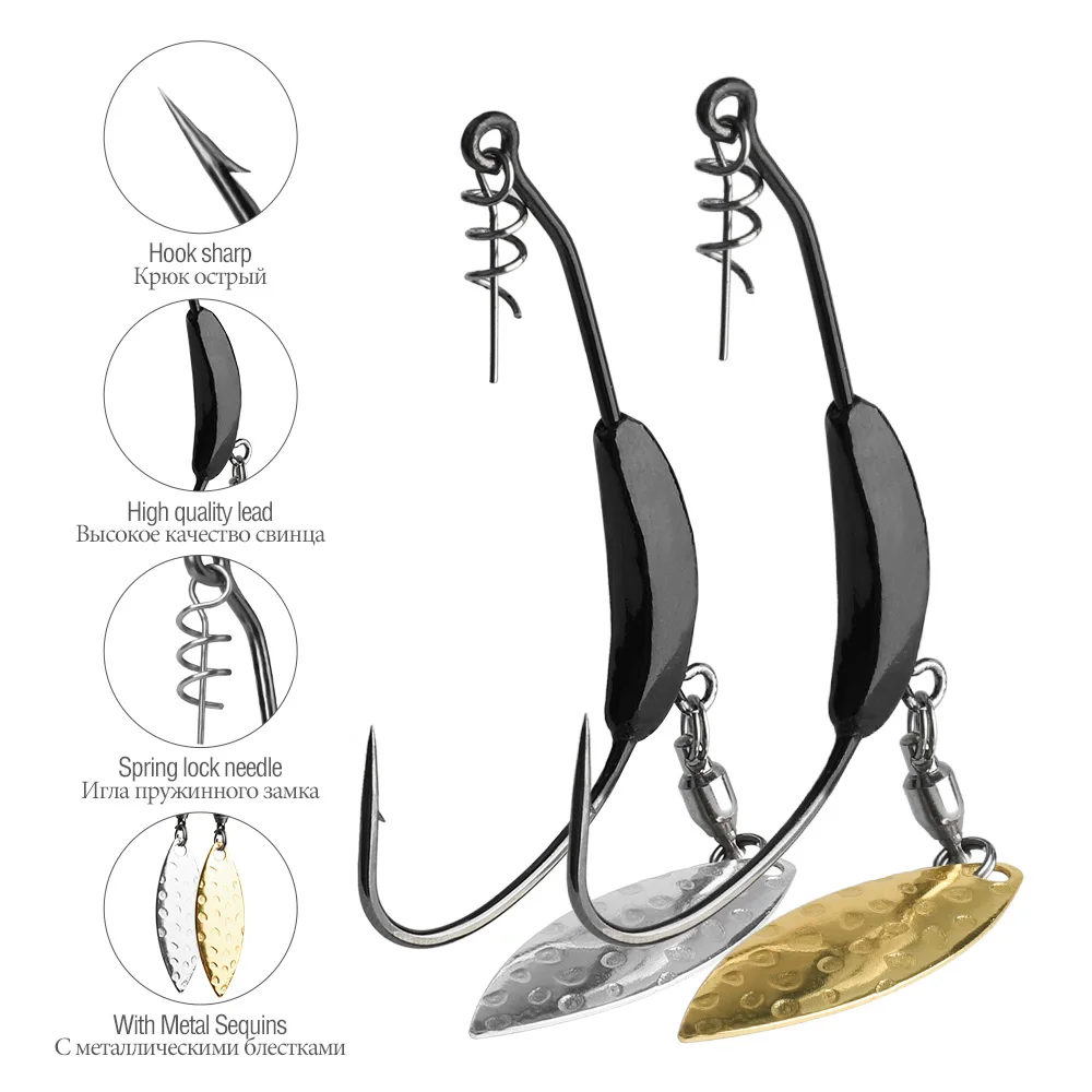 DONQL 5pcsBox Offset Fishing Hooks With Metal Spoon Sequins Add Lead Weight 2g-7g Wide Crank Fishhooks For Soft Lure Baits      (7)